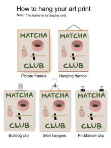 1张极简抹茶俱乐部海报，装饰海报，精美厨房墙饰，抹茶爱好者礼物，可打印海报，无框