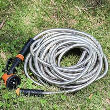 Garden Hose 25FT Stainless Steel Water Hose With 10 Functions Adjustable Spray Nozzle, Heavy-Duty Metal Garden Hose Flexible Durable No-Tangle & Kink Leak Dog Proof Hose For Yard Lawn(Orange) - Multicolor - View 3