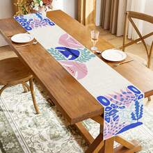 1 Pc Geometric Restaurant Table Runner, Wear-Resistant And Wrinkle-Resistant Linen Fabric Decoration, Machine Washable And Non-Deformed - Blue - View 3