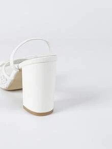 Women's White Square Toe High Heel Sandals, Fashionable Versatile Sexy Party Dress Shoes, Elongate Legs - White - View 7