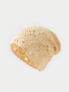 复古花朵钩针编织纯色镂空透气针织帽优雅骷髅帽女士无檐帽