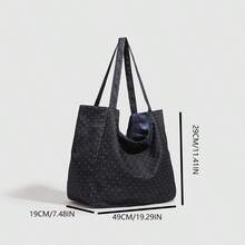 新款女士帆布托特包，大容量，休闲百搭，韩版ins单肩帆布包 - 藏蓝色 - 查看 7