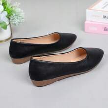 Zapatos planos para mujer, zapatos casuales, zapatos de trabajo antideslizantes, bailarinas de punta, zapatos con suela de goma de unicolor y slip-on - Negro - Ver 6