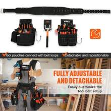 Tool Belt With Suspenders 1680D Polyester, 29 Pockets, 29-54 Inches Adjustable Waist Size, Tool Belts For Men, Heavy Duty Carpenter Tool Pouch For Carpenters, Electricians, And Gardening, Black - Black - View 4