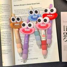 Colorful Cute And Fun Pen With Big Eyes And Big Mouth, Retractable Medium Nib, Black Ink, Plastic And Rubber Grip, Suitable For Both Hands, Suitable For Daily Writing And Office Work, School Supplies, Stationery, Student Prizes, Cute Gifts For Festivals And Parties Back To School
