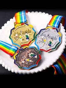 1 قطعة علامة معدنية مخصصة للركض، ميدالية ذهبية/فضية/برونزية لسباق المشي، مصنوعة من سبيكة الزنك، ميدالية منافسة، شارة تذكارية لماراثون