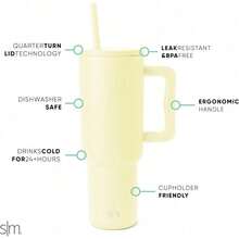 Térmico con Asa y Pajita | Botella de Agua Acero Inoxidable Aislado | Vaso de viaje para café helado | Trek Colección | - Amarillo - Ver 2