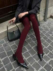 1双复古红酒红色紧身裤，可外穿，显瘦百搭，日常穿着可搭配连衣裙，圣诞礼物佳选 - 酒紅色 - 查看 4