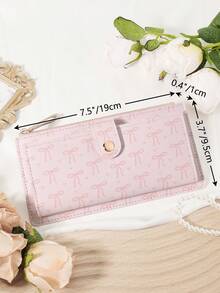 Pink Bow Love Pattern Bag,Fold Over Long Wallet Women Fashion Modern Business Slim Portable Versatile Large Capacity Credit Card Zipper ID Card Money Cash Storage Business Casual Perfect School College Work Business Commute Teachers' Day Back To School Holiday Office Anniversary Lover For Birthday Gift On Valentine Day Christmas Lady Female Women White-Collar Workers College Student,Bag School Supplies For School Dorm Room & Back To School - Pink - View 8