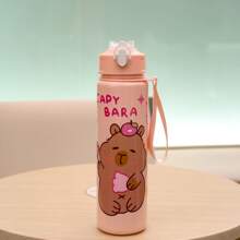 1pc 700ml/23.6oz Cute Cartoon Bear 3D Print Plastic Water Cup With Straw, Children Portable Mug With One-Click Flip Cover, Suitable For Outdoor Sports, Camping, Yoga, Picnics, School