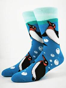 1 Pair Unisex Penguin Mid-Calf Socks, Fashionable & Versatile Outdoor Sports Socks, Vibrant Colors, Suitable For All Seasons