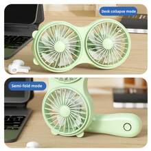 Tragbarer Doppelkopf Handventilator - 800mAh persönlicher tragbarer wiederaufladbarer Ventilator, 180° faltbarer USB-Tischventilator mit 3 Windgeschwindigkeiten, batteriebetriebener Ventilator für Reisen, Büro, Haushalt, Sommer, Strand, Reisen