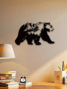 质朴的黑色金属铁熊剪影墙饰 - 适用于小屋、客厅、卧室的房间装饰 - 森林和山脉场景 - 彩色 - 查看 11