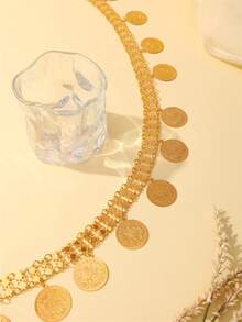 Gold Plated Luxury Turkish Coin Shaped Body Chain Necklace, Belly Chain Accessory For Middle Eastern Women, Suitable For Festival, Wedding, Party And Performance