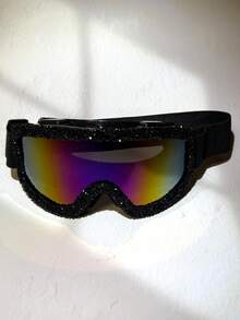 POLASUP 3-In-1 Set: 1pc Oversized Ski Goggles With Eye Mask, Fashion Decorative Soft Rubber Ski Goggles Protective Glasses, Anti-Splash For Skiing, Karting, Offroad Riding, Hiking, Sandstorm, Skydiving, With Adjustable Strap For Summer Beach Vacation, Outdoor, Travel Halloween Costumes Accessories Snow Windproof - Black Diamonds/black Frame/color Coated Lenses/thickened Sponge - View 8