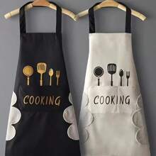 1pc Adjustable Sling Apron With Pocket - Black And White, Polyester, Perfect For Cooking, Baking, Gardening, Painting, Floral, Barista, Barista Apron | Adjustable Strap Apron | Polyester Apron