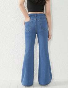 Calça Jeans Flare Bailarina Escolar para Meninas Infantil Juvenil Cotton 10 ao 16