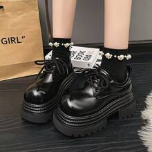 可爱舒适的乐福鞋，复古圆头厚皮鞋，做旧饰面，黑色 - 黑色 - 查看 7