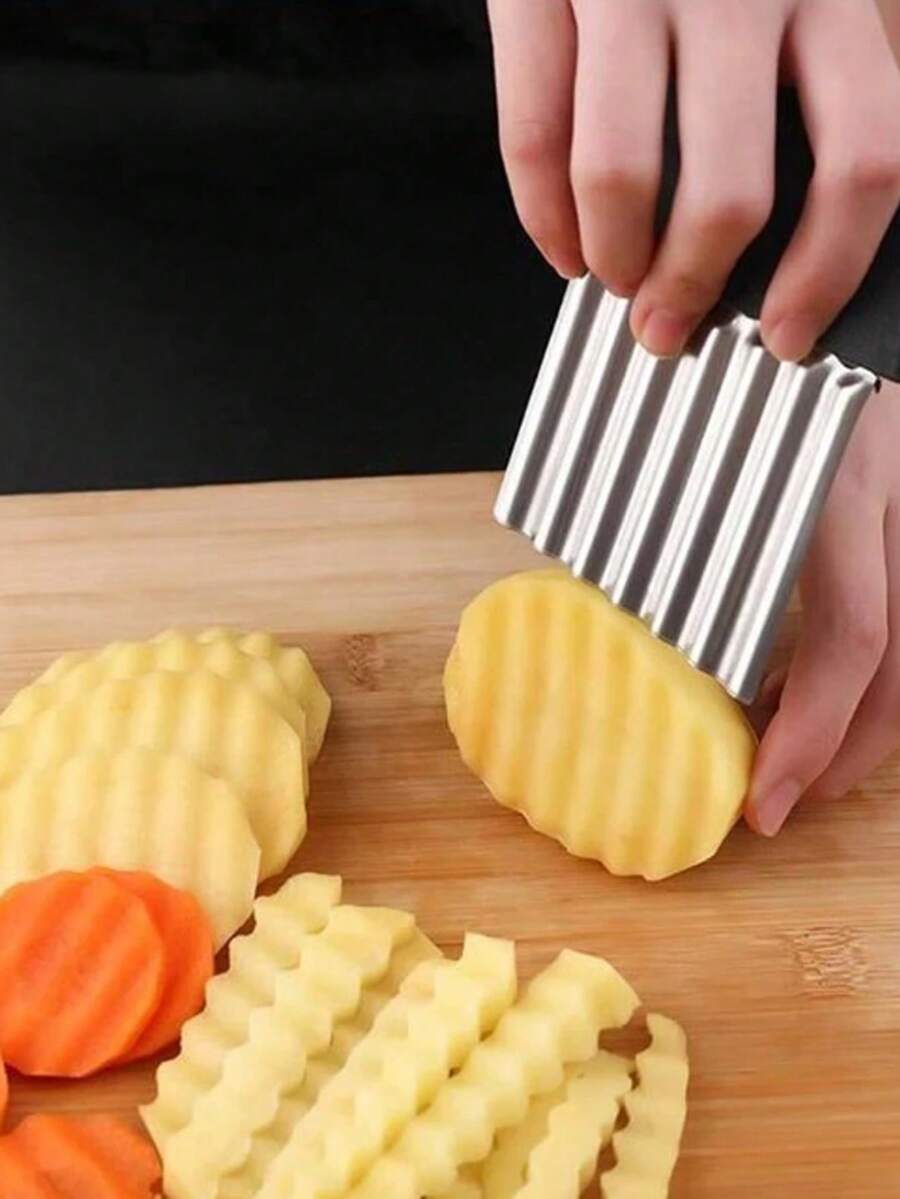 1pc Kitchen Wavy Potato Slicer, Stainless Steel French Fryer, French Fry Cutter, Household Kitchen Tools, Colors Randomly Shipped - Multicolor - View 1