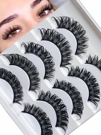 5 对高品质生物合成超柔软假睫毛，自然延伸，易于使用，浓密设计