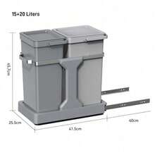 Reciclaje Bajo Fregadero - 2 Compartimentos 20L+15L - Silencioso y Suave - Asa y Anillo Removible - Dimensiones 25.5x44.5x45.7cm - Gris - Ver 2