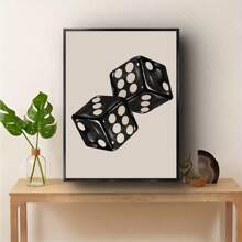 1 Pc Dice Canvas Painting, Easy To Hang, Fashion Vintage Wall Art, Lucky Dice Heart Print, Black Vintage Wall Art, College Style Fashion Print, Aesthetic Black Dice Poster, Dorm Room Poster Home Decor Living Room Decor, Wall Arts, Posters, Vintage - Canvas Material (OptionalFrame)