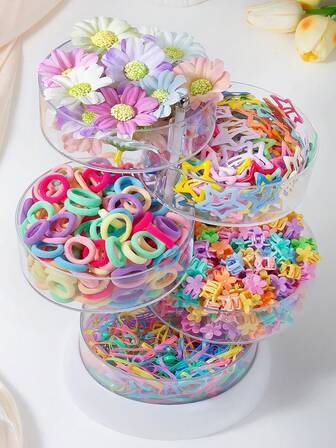 Set de 625 piezas de Sujetadores elásticos de pelo con motivos florales dulces para niñas, clips y pasadores de pelo con estilo campestre, decoraciones de moda para el cabello con estrellas, para uso diario