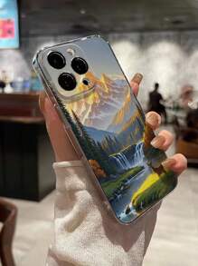 1 pieza Funda de teléfono talla grande gruesa a prueba de caídas con paisaje floral transparente e impresión de ciervo compatible con , Galaxy, Redmi