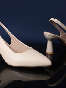 1 paire de sandales à talons hauts ivoire pour fille, en matériau PU de couleur unie, avec sangle de cheville élastique, bout pointu, talon aiguille, semelle compensée élégante, convient pour la fête, les achats, les voyages, les vacances, nouvelle arrivée d'été
