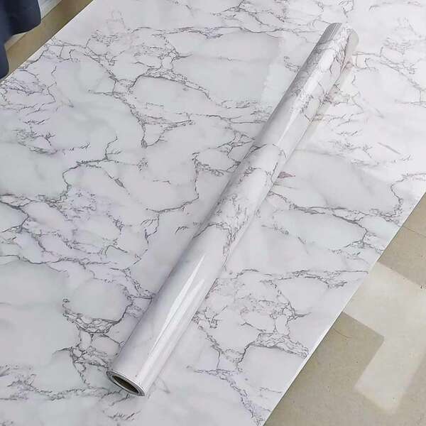 Glossy Marble Paper Granite Gray/White Wallpaper Peel And Stick Wallpaper Self Adhesive Removable Wallpapers Waterproof Countertop Paper For Cabinet Countertop Furniture Kitchen Viny Film Wall Decor Room Decor Stickers Wall Paper Wall Stickers Wall Sticker