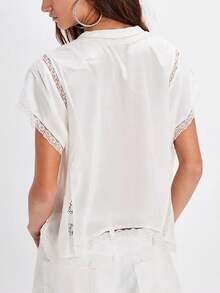 Women People Y2k Sheer Lace Trim Frees Button Up Tank Tops Cute Front Tie Up V Neck Going Out Blouse Shirts Vest Summer - 白色 - 查看 3