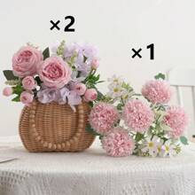 3 Buquês Artificial de Peônia, Hortênsia e Crisântemo, Flores Artificiais de Toque Real, Buquê de Mão Nupcial, Decoração Residencial e de Escritório, Arranjo Floral Artificial, Decoração de Jardim, Casamento, Aniversário, Chá de Bebê, Decoração de Outono