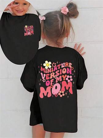 Einfaches minimalistisches Buchstaben-Muster Kurzarm T-Shirt für Kleine Mädchen, bequem und lässig für den Sommer