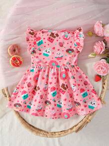 Baby Girl Summer Sleeveless Donut Printed Sweet Resort Style Dress
