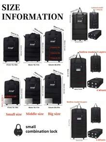 1 Pc Large Capacity Foldable Wheeled Travel Bag, Collapsible Portable Luggage Bag, Rolling Travel Duffel, 3-Layer Expandable Foldable Airport Checked Bag - Water Repellent, Backpack Style, Lettering Print Design - Suitable For Travel, Airport Check-In, Moving, Camping And Outdoor Activities