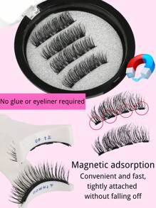 Femgxiu 1 Set 4pcs Magnetic Eyeliner & Magnetic Eyelash Kit - Natural Looking Reusable False Magnetic Fox Eye Lashes Enhance & Elongate Lashes, 3D Curly & Fluffy No Glue Comfortable WearEyelashes With Strong Magnet, 5-11mm Faux Mink Lashes For Everyday Wear, Waterproof,Reusable, Waterproof, Party, Date