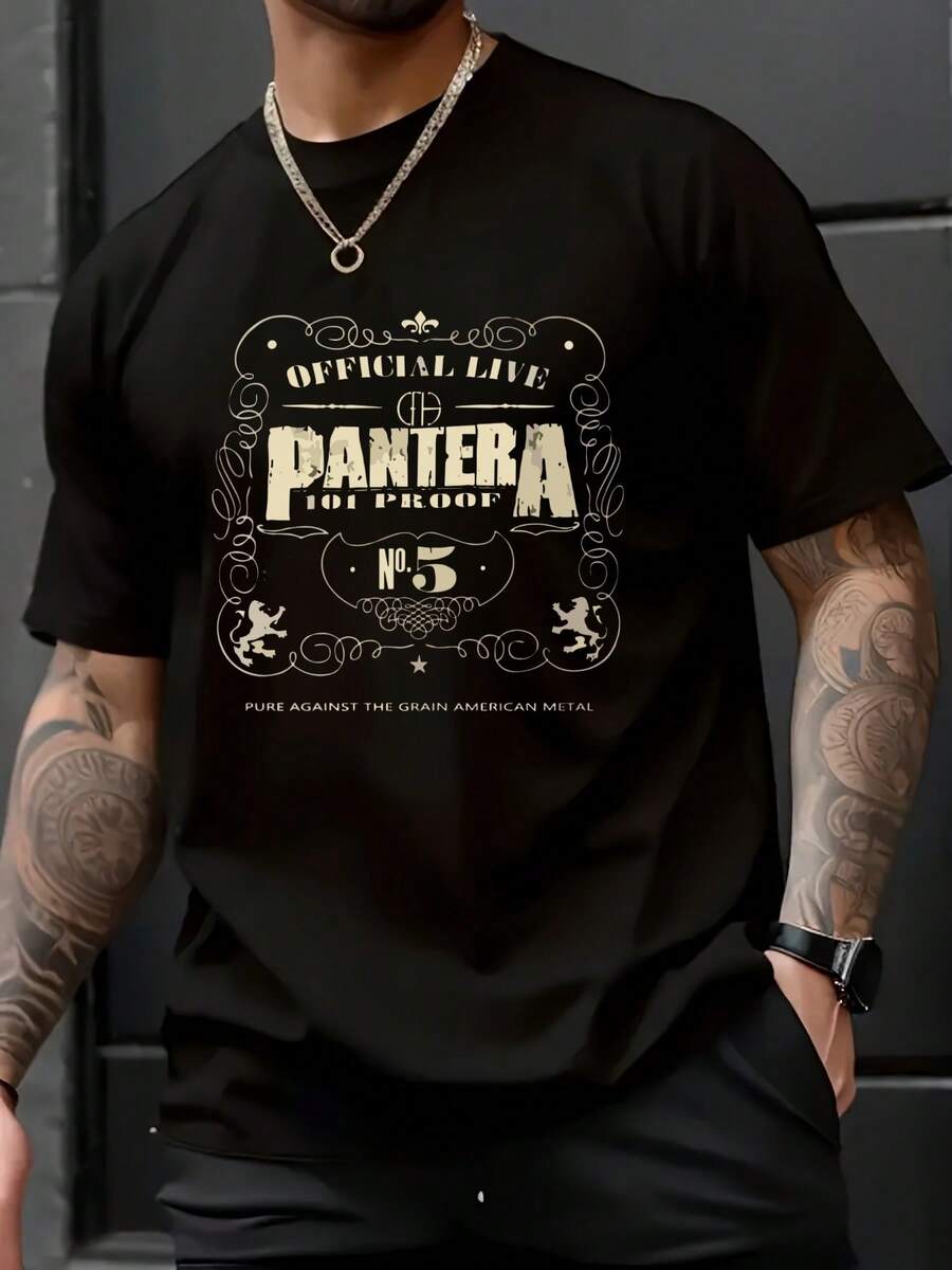Pantera Band Official Live - Themed T - Shirt , Men's 220gsm New Summer Casual Crew Neck Pure Cotton Short-Sleeved T-Shirt(1 PC) - Black - View 1