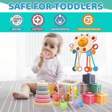 5-In-1 Baby Toys Gift Set - Montessori Toys For 6-36 Months Infants, Including Pull Cords Teether, Stacking Blocks, Shape Sorter, Storage Box, Bath Time Fun, Suitable For 1-2-3 Year Old Boys And Girls