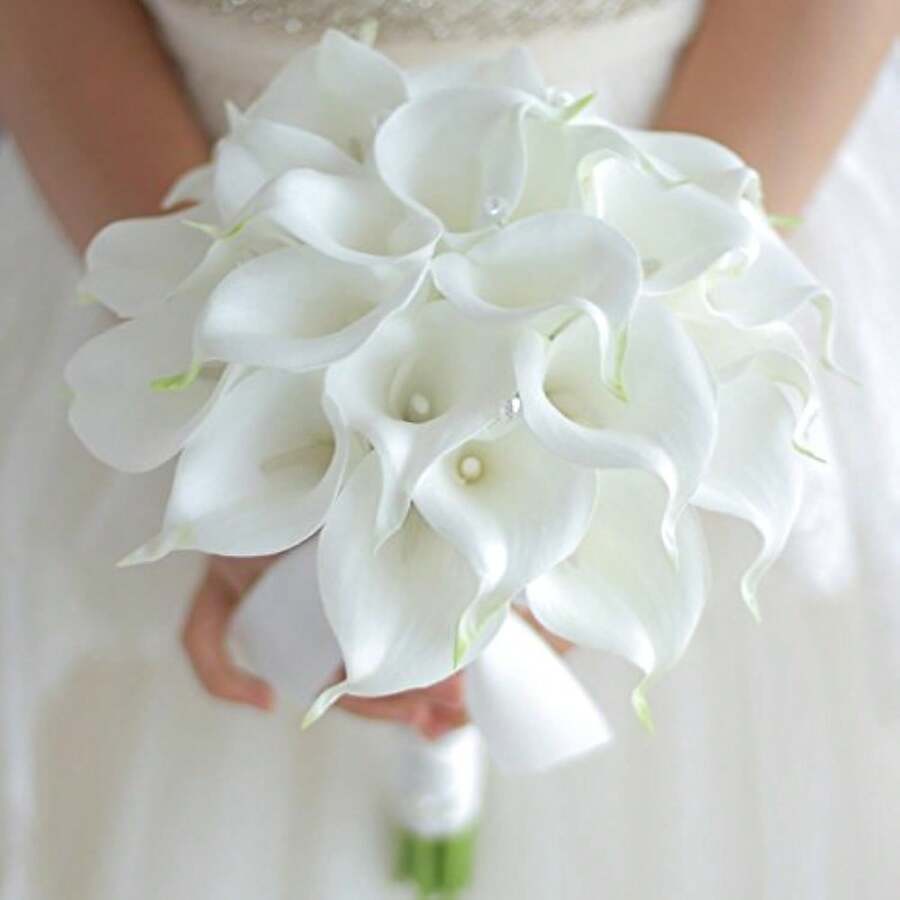 Bó hoa cưới hoa loa kèn Calla Lily, hoa giả bằng nhựa latex, thích hợp trang trí Ngày của Mẹ, Lễ Phục Sinh, nhà cửa, nhà bếp, đám cưới, cắm hoa mùa xuân, trang trí bàn tiệc và đám cưới. - trắng - Xem 1