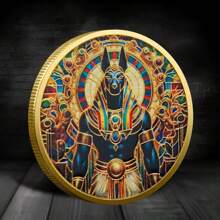1pc Commemorative Coin With Anubis Jackal Head Design, Ancient Egyptian Death God Memorial Coin, Pyramid Coin, Hero Memorial Coin, Guardian Angel Memorial Coin, Knight Memorial Coin