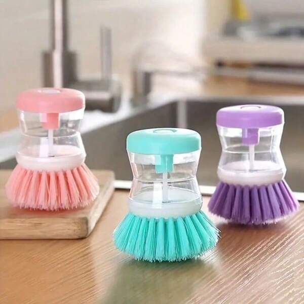 Premium Kitchen Cleaning Brush, Ergonomic Handle - Soft Scrubbing Bristles For Dishes, Pots & Outdoor Use - Portable, Easy To Clean & Store, Pink Plastic Design, Suitable For Home And Restaurant, Kitchen Cleaning Tool | Ergonomic Kitchenware | Plastic Handled Brush