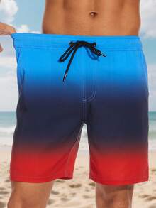 LEDUNTINO [Spring/Summer] Men's Fashion 2-In-1 Double Layer Shorts, Sports, Gradient Color, Husband/Boyfriend Gift, Men's Summer Shorts, Beach, Vacation, Multi-Pocket Shorts Bottoms - Red - View 5