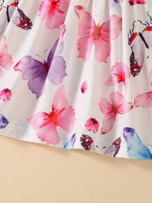 3pcs/Set Baby Girls' Cartoon Butterfly Printed Cute Strap Dress With Bow, Summer Resort Style