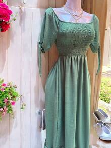 VESTIDO LARGO TIPO CAMPESINO CON MANGA MOD. ALY - Light Green - Ver 9