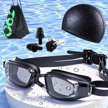 1 套透明设计游泳镜，沙滩泳池游泳眼镜，带鼻夹、耳塞、泳帽和沙滩包 - 黑色 - 查看 2