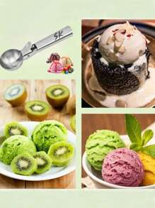 1 Stück personalisierter Edelstahl Eislöffel, geeignet für gefrorenen Joghurt, Multifunktions-Eislöffel, Edelstahl Doppelkopf-Löffel, haftungsfreier Eislöffel mit komfortablem, frostgeschütztem Griff, robuster Metall-Eislöffel mit Auslöser, stabiler Tortenheber, Haushalts-Eislöffel, einfach zu reinigen, geeignet für Eis, Keksteig, Sorbet, Mandeln, ideal für Küche, Dessertladen und westliches Restaurant