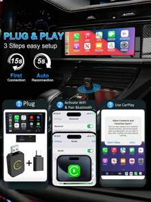 محول لاسلكي صغير لل- CarPlay وAndroid Auto - اتصال سريع وثابت لتحويل شاشة السيارة من السلكي إلى لاسلكي للسيارات 2016 فما بعد، محول Apple CarPlay بدون تأخير