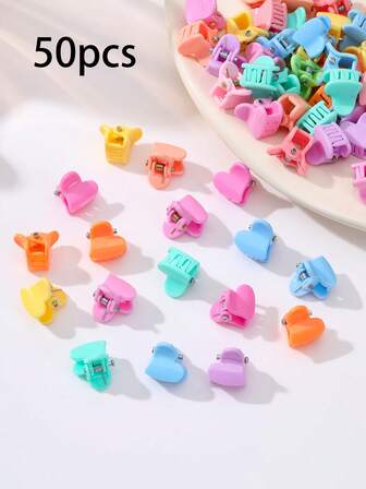 50 件儿童发夹 - 彩色心形小发夹 - 女孩可爱配饰 - 婴儿日常装饰 - 节日派对发饰