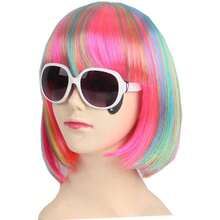 KOLIGHT Fashion Colorful Short Straight Halloween Wigs Women Girls Replacement Cosplay Costume Hair Wigs With Cap+Comb (Blue)Essential Festive Atmosphere For Christmas - Pink - View 5