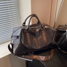 大容量旅行行李袋，男女通用服装手提包行李托特包运动健身包学校用品包学校配件学校用品 - 咖啡棕 - 查看 7